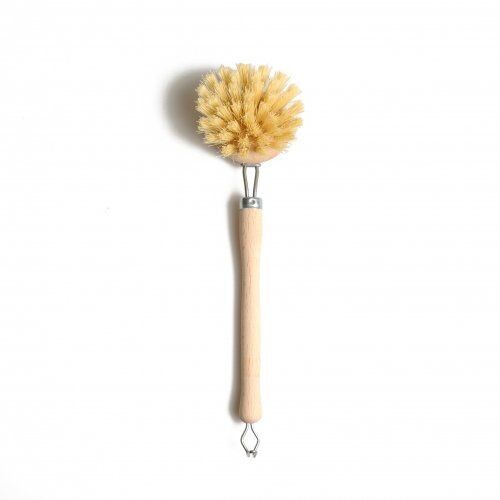 Brosse à vaisselle, manche en hêtre et brosse en fibres végétales, 24 cm