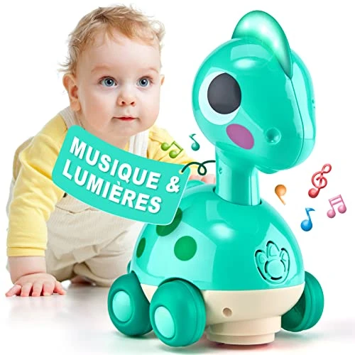 CubicFun Jouet Bebe 1 an Dinosaure Jouet d'Activité et Rampant, Jouet Enfant 1 2 3 Ans Cadeau Enfant Jouet Montessori avec Musique et Lumières, Jouets D'éveil Musical pour Bébé 12-18 Mois Garçon Fille