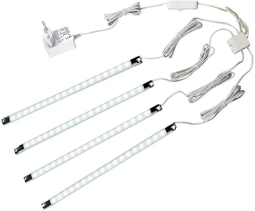 LED Sous Vitrine, Kit de 4 Bandes Meubles Eclairage, 300 mm, Avec Interrupteur, Total de 510lm,Tous les Accessoires Inclus, Rayonnage Cabinet Lampe Accent , Puck Lumières (Blanc)