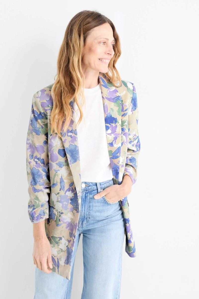 Blazer long - regular fit - à fleurs
