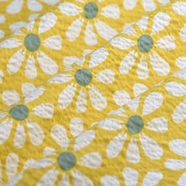 Tissu Seersucker fleur moyenne écru safran