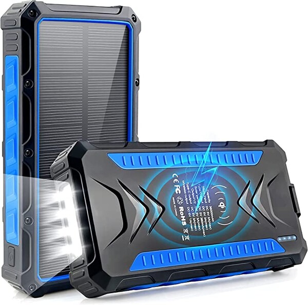 DJROLL 36000mAh Batterie Externe Solaire, Qi sans Fil Chargeur Solaire 2 Ports USB et 1 Type-C Charge Rapide, IP66 Waterproof Alimentation d'urgence, Chargeur de Téléphone Portable pour Camping : Amazon.fr: High-Tech