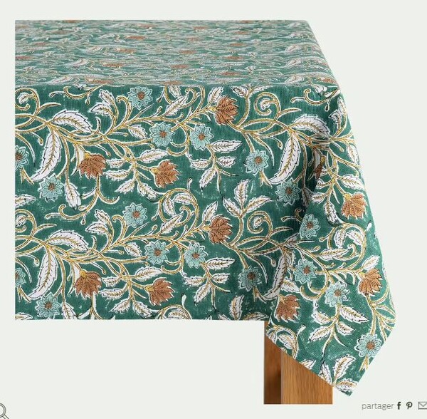 Nappe à motif floral en coton - vert 140x250cm