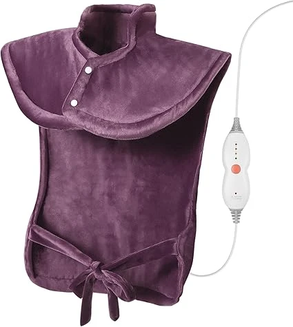 Coussin Chauffant Électrique pour Le Dos, Les Épaules, Le cou, avec 6 Niveaux de Température et Arrêt Automatique de 1,5 Heures, 90 min Arrêt Automatique et Protection Contre la Surchauffe, 60 x 85 cm