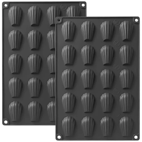 YXHZVON 2 Pièces Moule a Madeleine, 20 Cavités Petits Moule Madeleine Silicone Antiadhésifs pour Mousse Chocolat Muffin Pudding（Noir）