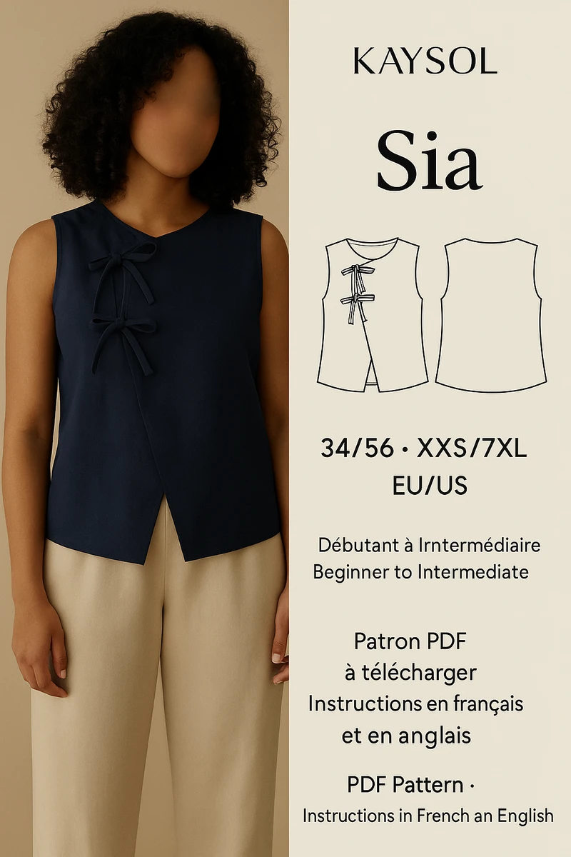 Patron de couture PDF – Haut à nouer SIA (tailles 34-56) | Instructions claires