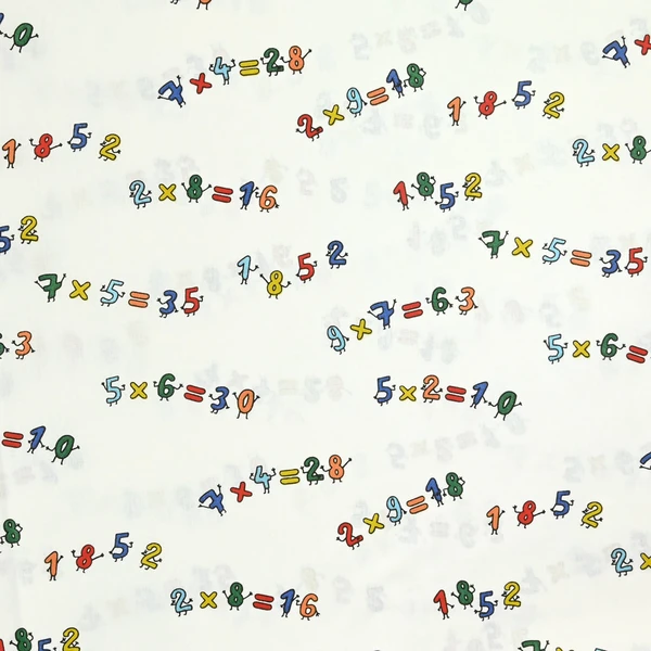 Coton imprimé table de multiplication fond blanc