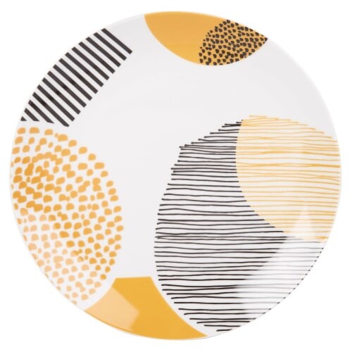 Assiette plate en porcelaine blanche imprimé tricolore
