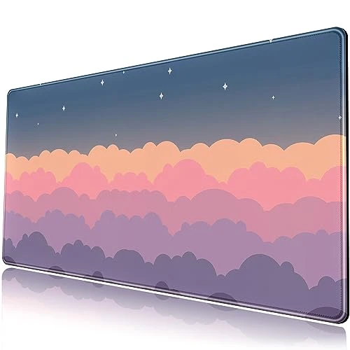 Grand tapis de souris violet avec motif nuages mignons Kawaii - Grand tapis de souris de jeu étendu - Tapis de souris XXL - Accessoires de bureau mignons pour filles et femmes - Décoration de bureau -