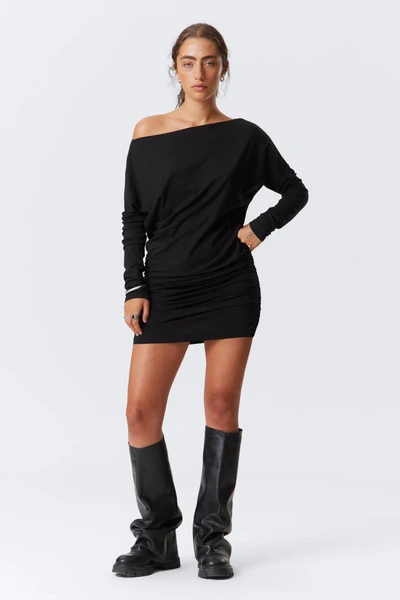 draped asymmetric long-sleeved mini dress - Black | Weekday EU