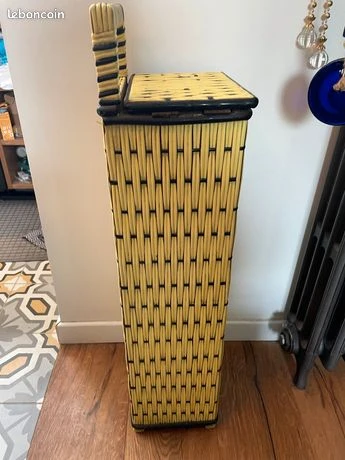 Huche panier à pain vintage scoubidou jaune et noir années 60