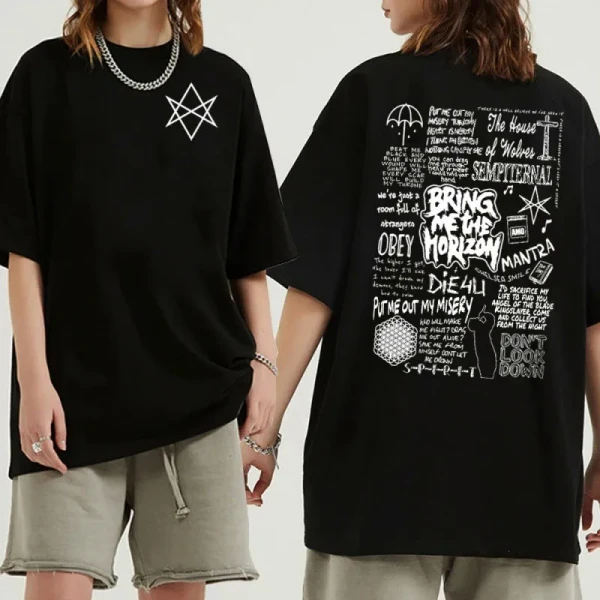T-shirt en coton pur 100% pour homme et femme Bring Me The Horizon, style Y2K, hip-hop, streetwear, décontracté, confortable, manches courtes, haut - AliExpress 200000343