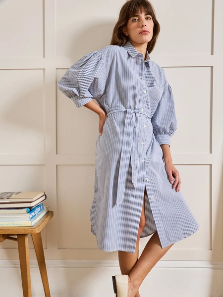 Robe-chemise rayée oversize femme seersucker