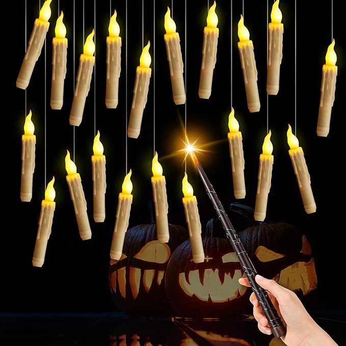 KUKIKUKI Décoration d'Halloween, 20 bougies flottantes Ivoire sans flamme avec télécommande, bougies flottantes suspendues pour décoration d'Halloween Fête de Noël anniversaire Blanc B20
