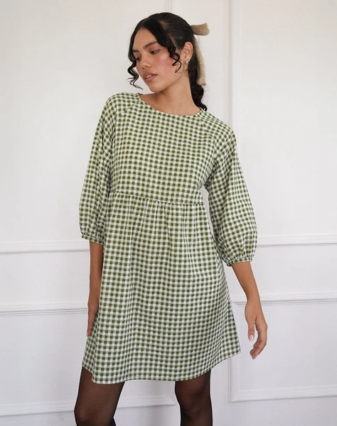 Grace Smock Mini Dress in Olive Gingham