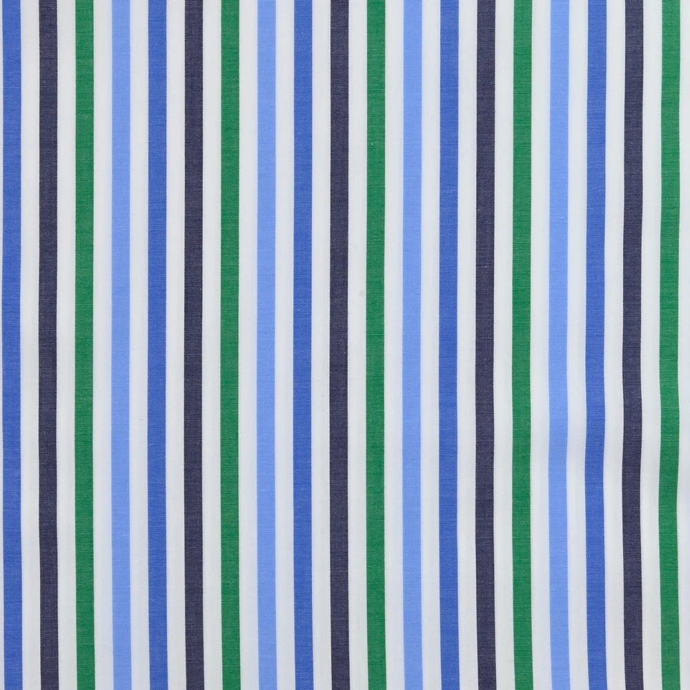 Coton rayé 6 mm tricolore bleu, vert et blanc