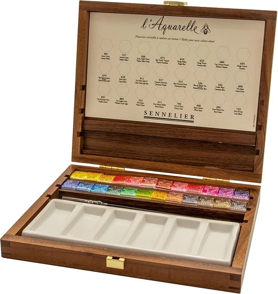 Aquarelle Coffret aquarelle de luxe en acajou