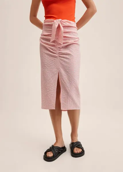 Jupe froncée vichy -  Femme | MANGO OUTLET France