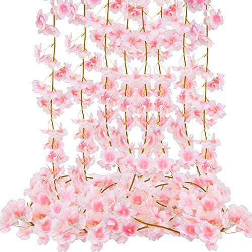 KONUNUS Lot de 4 guirlandes de fleurs de cerisier artificielles, 1,8 m en soie artificielle à suspendre, pour la maison, un mariage, un jardin, une décoration murale de fête (rose, 1,8 m)