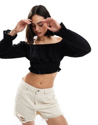 Stradivarius Top texturé à épaules dénudées Noir Votre