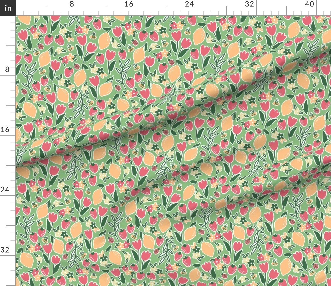 Fabric in Amelia Summer Lemonade - Florals Lemons and Bees - Medium