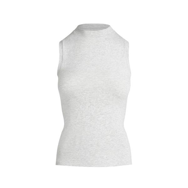 COTTON JERSEY MOCK NECK TANK | LIGHT HEATHER GREY