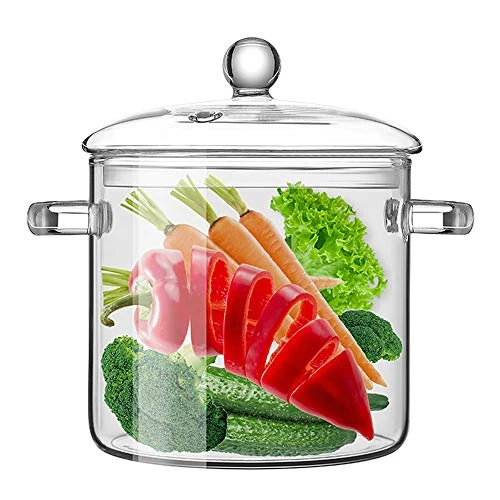 ZHXY Verre Casserole avec Couvercle,2.6L résistant à la Chaleur en Verre Stovetop et chaudrons avec Couvercle en Verre,Résistant À La Chaleur Borosilicate Verre Pot À Soupe Marmite Transparent Soupe.