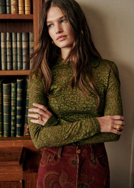 Blouse Taori - Dentelle Kaki - Polyamide - Sézane