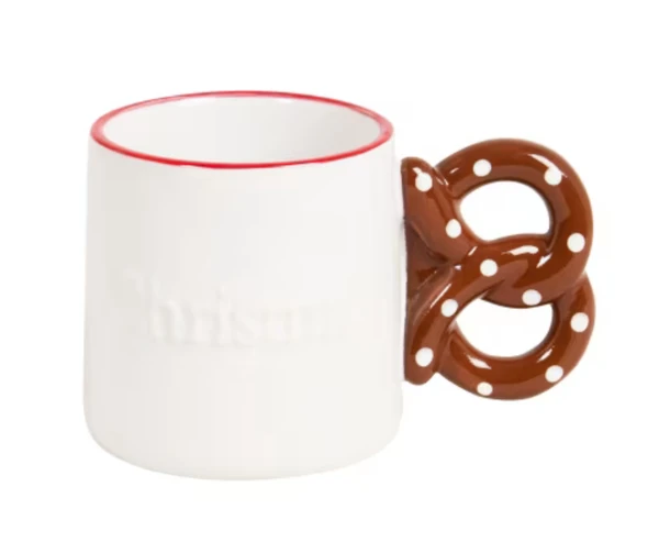 Bretzel- Mug en grès blanc, marron et rouge