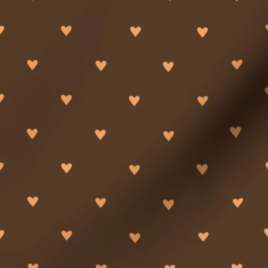 Fabric in Medium Hearts Peach on Chocolate