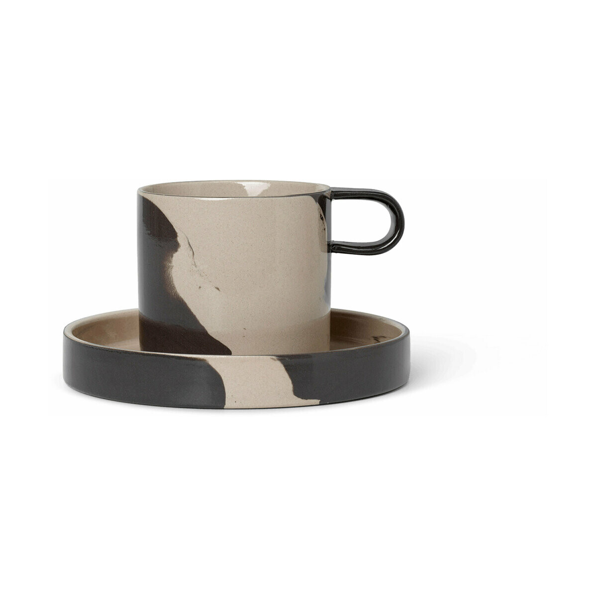 Tasse et soucoupe noir et sable Inlay - Ferm Living