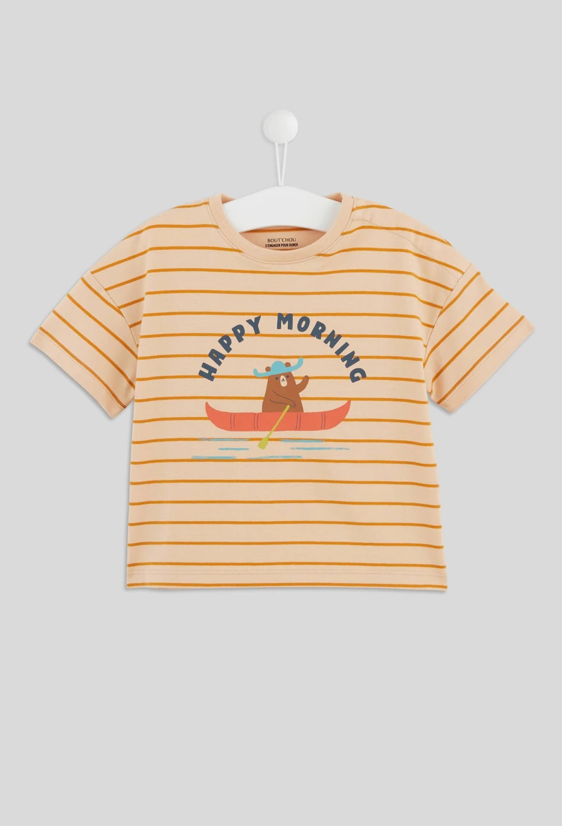 T-shirt manches courtes col rond rayé et imprimé en coton BIO