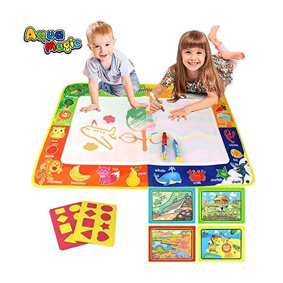 PUZ Toy Cadeaux pour Les Filles 2-4 Ans Aqua Magique Doodle 75*50cm Tapis de Jeux pour Bebe 1 an Garçons Ardoise Magique Livre Coloriage Dessin pour Enfant avec 3 Stylo Cadeaux d'anniversaire &amp; Noël