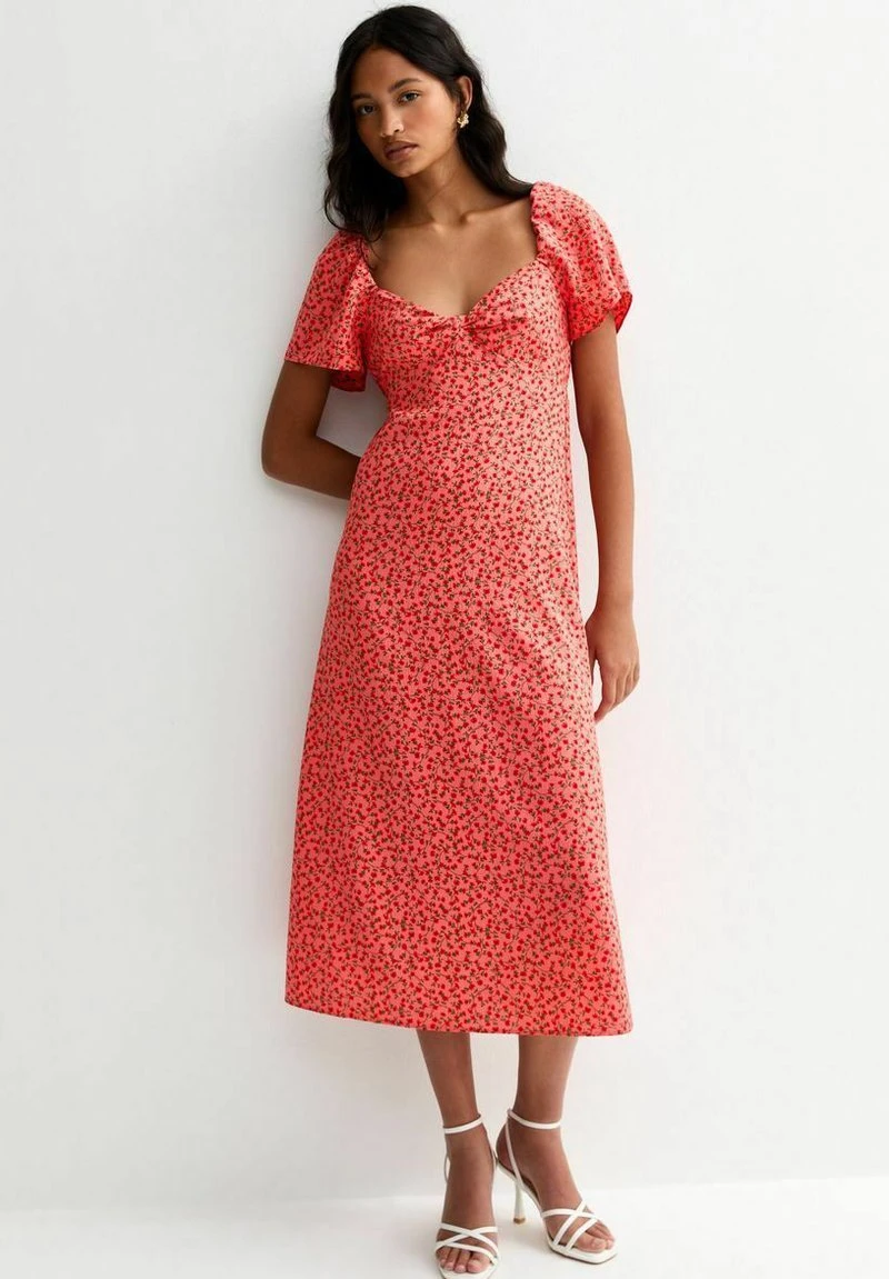New Look DARK DITSY TEA MIDI - Robe de jour - red pattern/rouge chiné - ZALANDO.FR