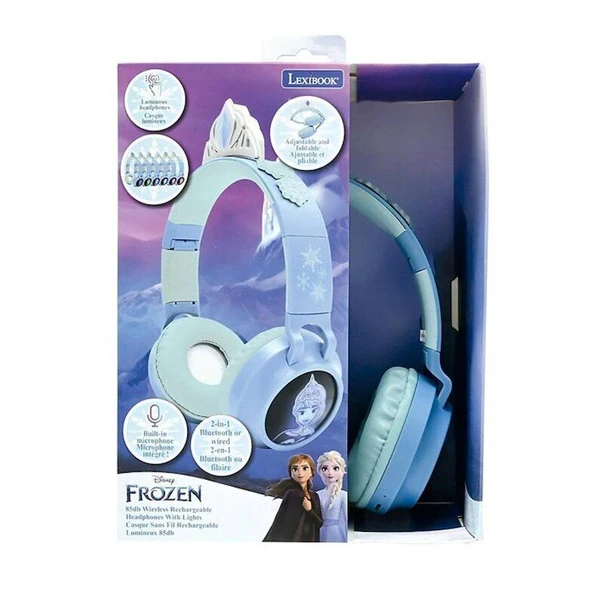 Casque lumineux pliable Bluetooth® et filaire avec un design d'une tiare de l'univers de La Reine des Neiges multicolore - Lexibook