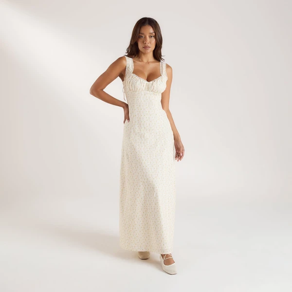 Robe Maxi Dos Corset - fleur de pêche