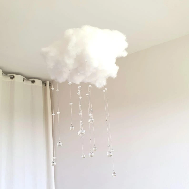 CLOUD Mobile nuage avec cristaux attrape soleil - Décoration féérique de chambre ou séjour - Décor Céleste