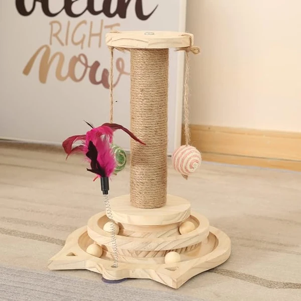 Yang Xin.Style Carrousel avec Boules, Arbre à Chat en Bois, Jouet interactif pour Chats