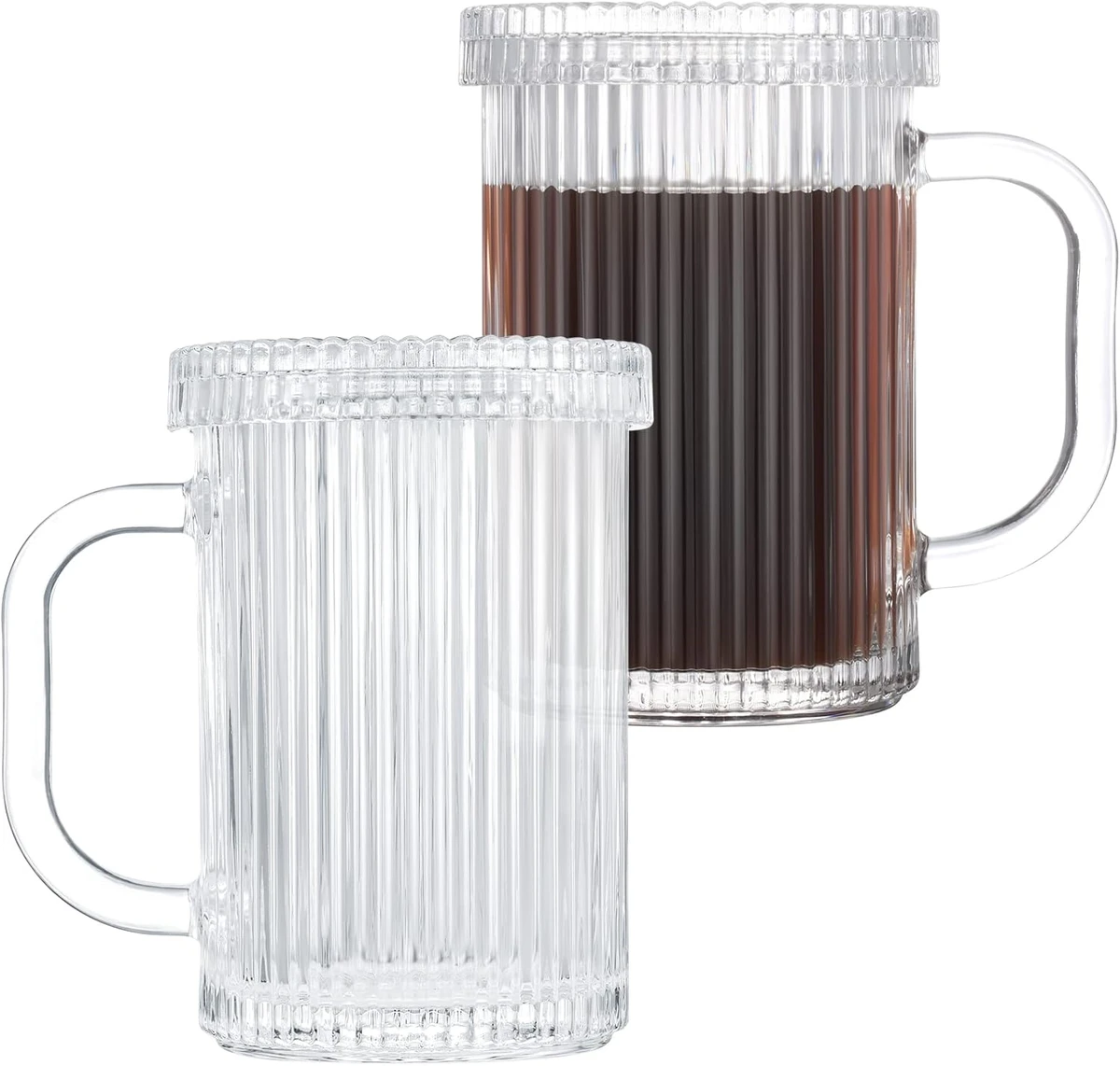 Meanplan | 2 Pieces Clear Glass Coffee Mugs with Glass Lids