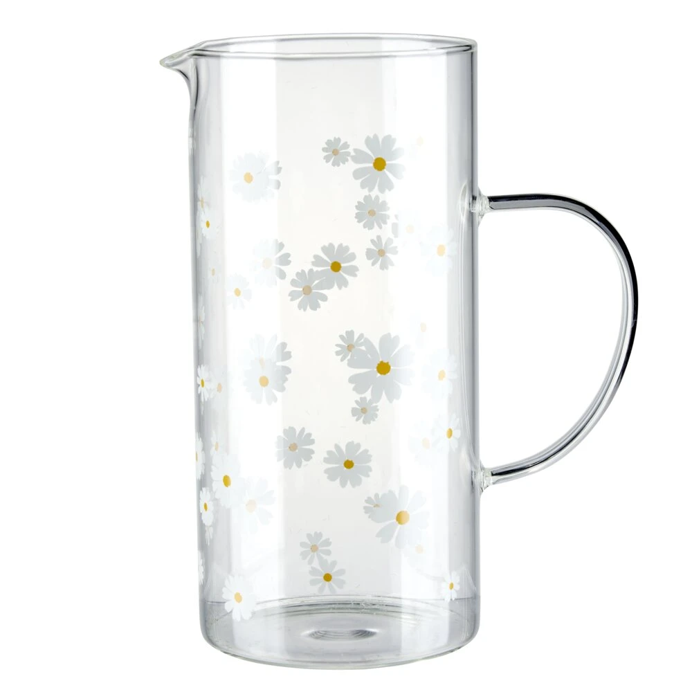 Carafe en verre 1,3L et motif paquerette H21cm