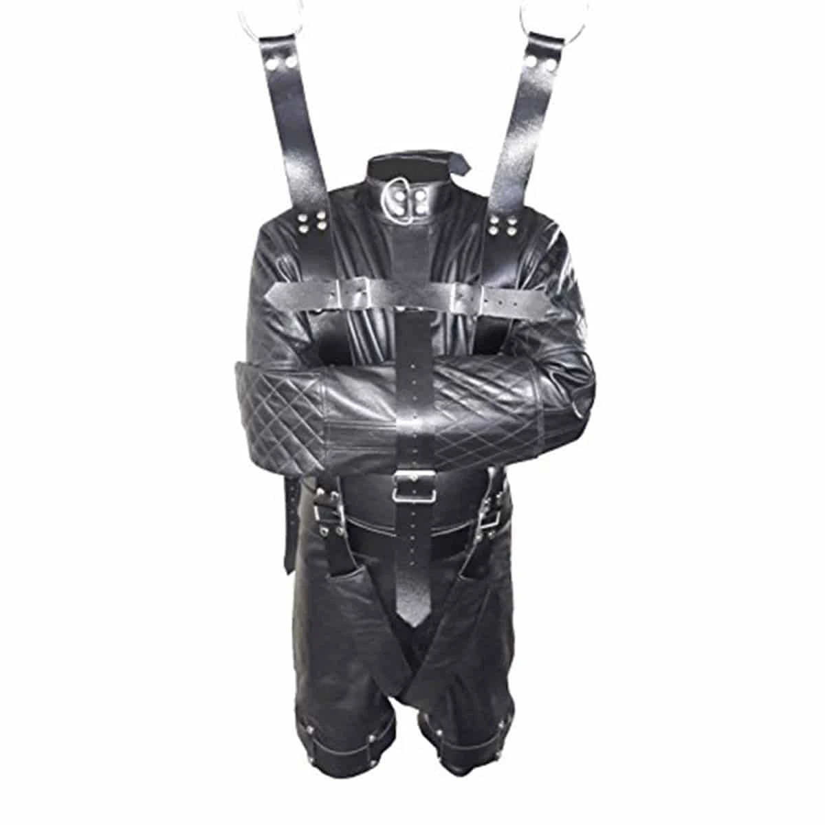 Veste droite en cuir noir pour hommes Short de bondage de chasteté Combo Zip arrière - SJ-COMBO