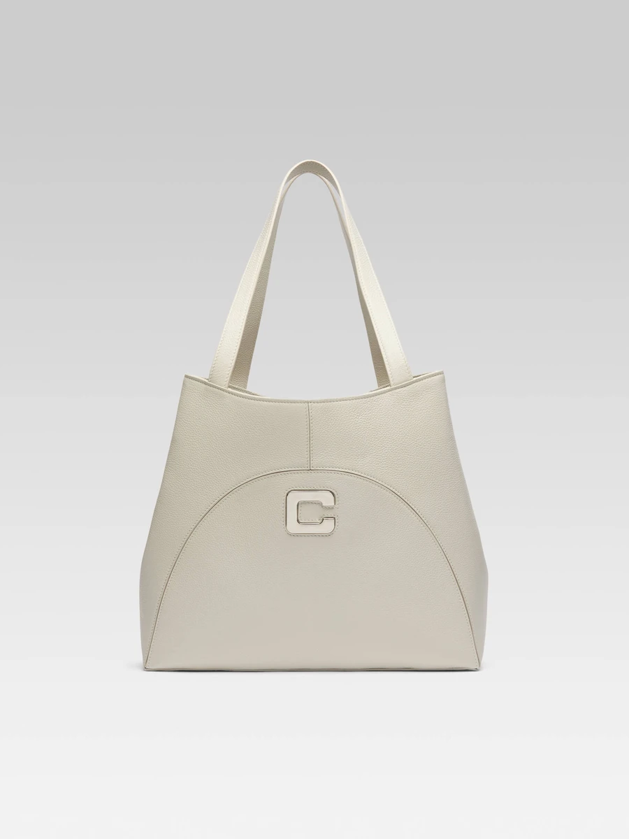 Clemenceau - Ivory grained leather tote bag