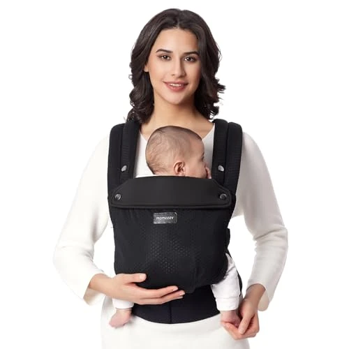 Momcozy Porte-bébé en Maille Respirante, Ergonomique et Léger, pour 3,2 à 20kg avec Soutien Lombaire Renforcé, Confort Toute la Journée pour une Parentalité sans les Mains, Maille Aérée-Noir