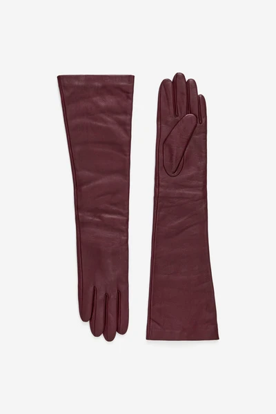 Gants en cuir doublés – Rouge foncé – Femme – ARKET FR