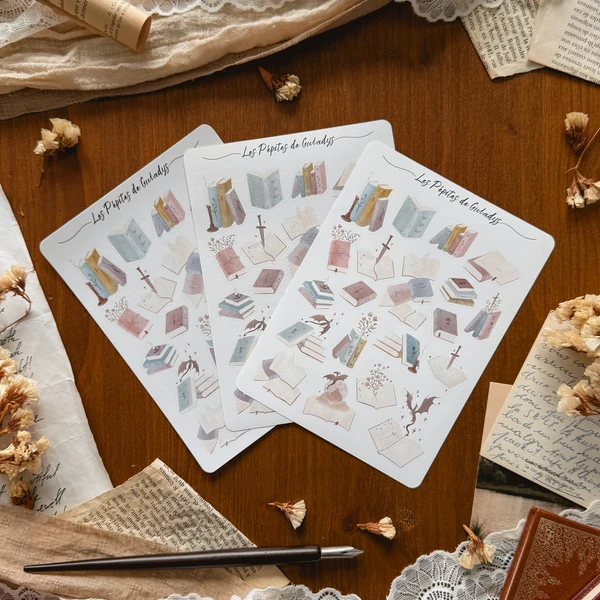 Grande planche de stickers Lectures Printanières - Livres