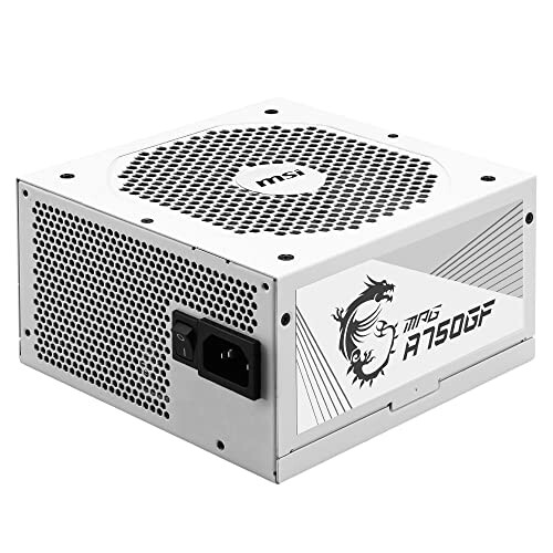 MSI MPG A750GF White Bloc d'alimentation, Prise EU, 750W, Certifié 80 Plus Gold, PSU ATX Modulaire, Support GPU 3 x 6+2 Pin, Condensateurs Japonais 105°C, Câbles Blancs Plats, Garantie 10 Ans