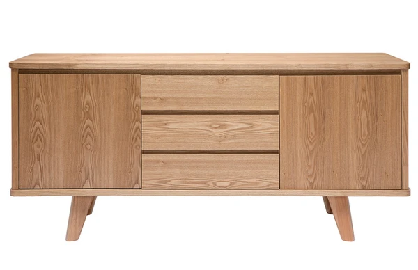 Buffet scandinave en bois clair 2 portes 3 tiroirs L160 cm FIFTIES - Miliboo
