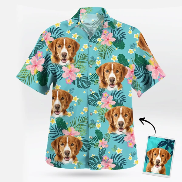 Custom Hibiscus Hawaiian Shirt with Dog Face – Personalized Tropical Aloha