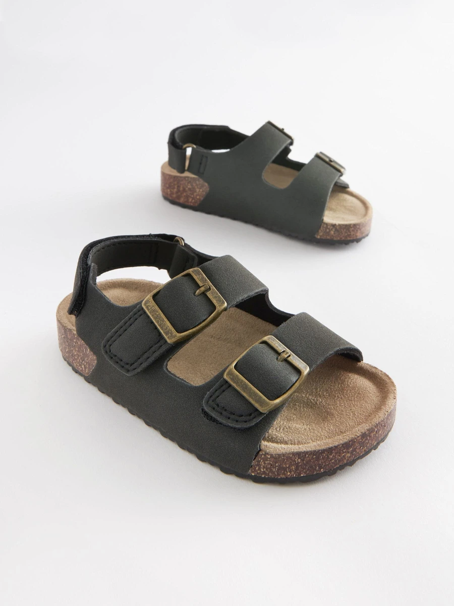 Black - Double Buckle Cushioned Footbed Sandals