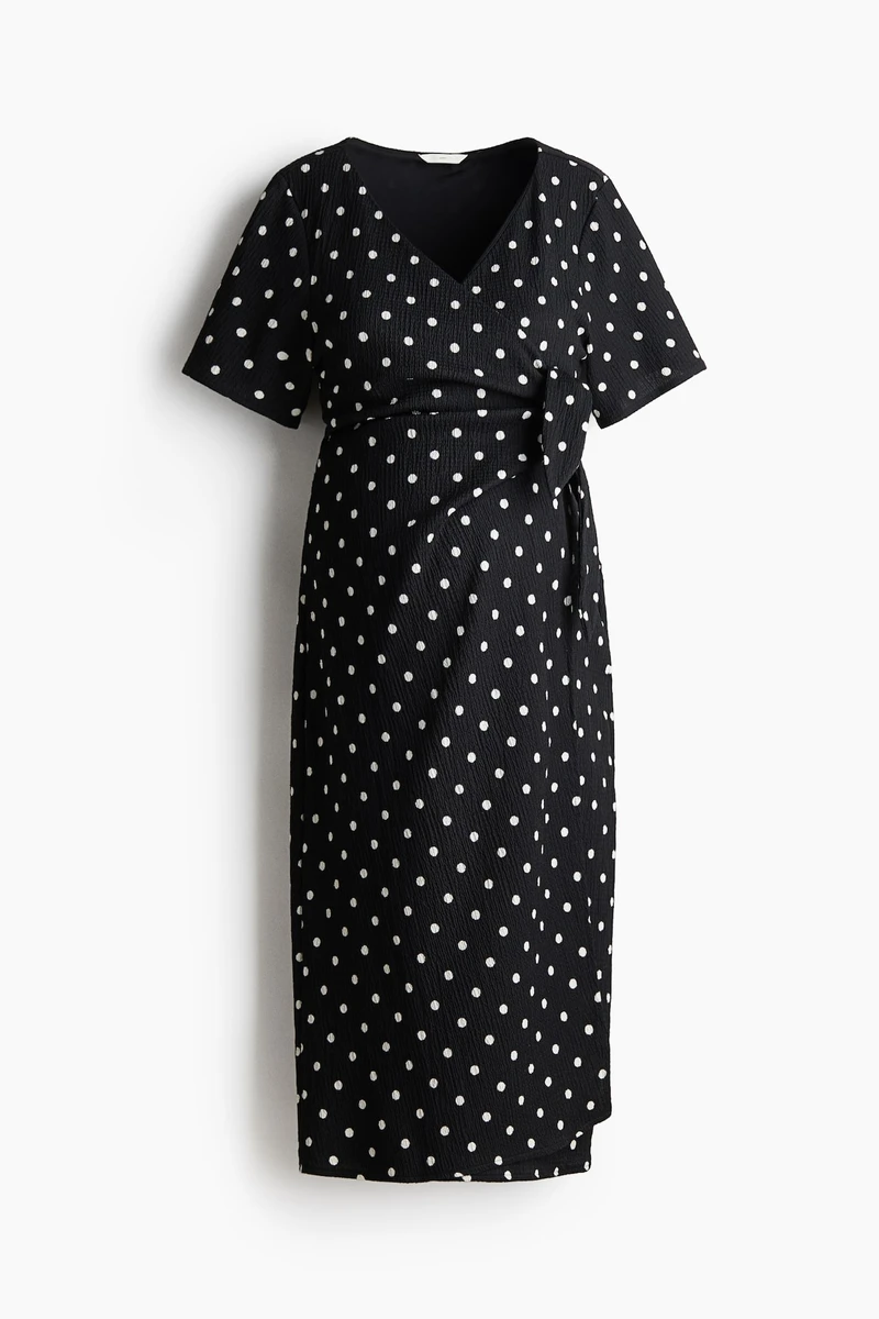 MAMA Robe portefeuille froissée - Noir/pois - FEMME | H&M FR